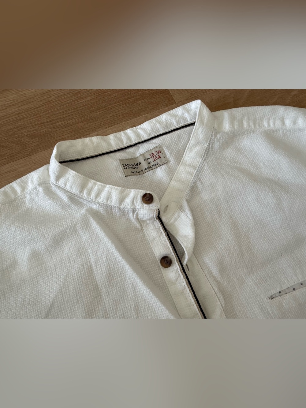 Zara White Grandad-Collar Casual Button-Down Shirt - Picture 3 of 5